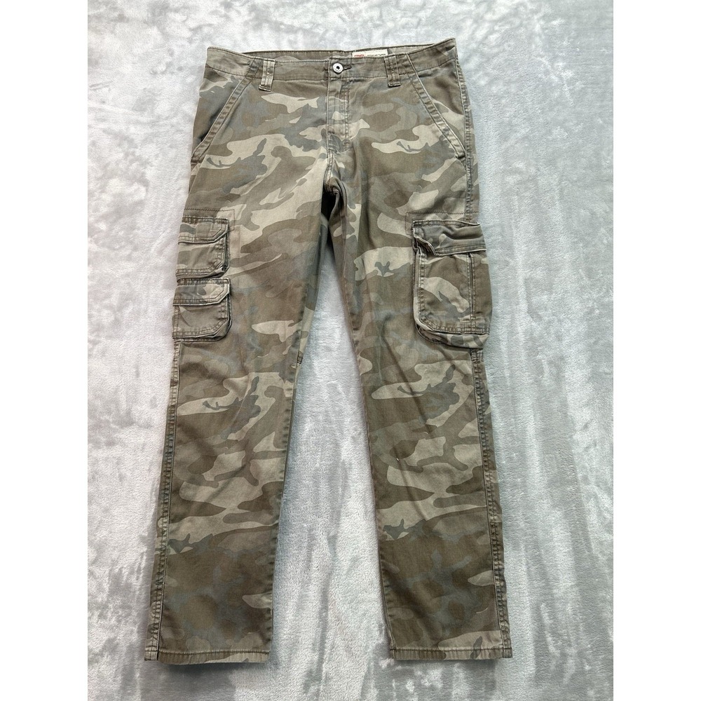 Wrangler Regular Taper Mens Size 33x30 Green Camo Cargo Pants Camping Fishing‎
